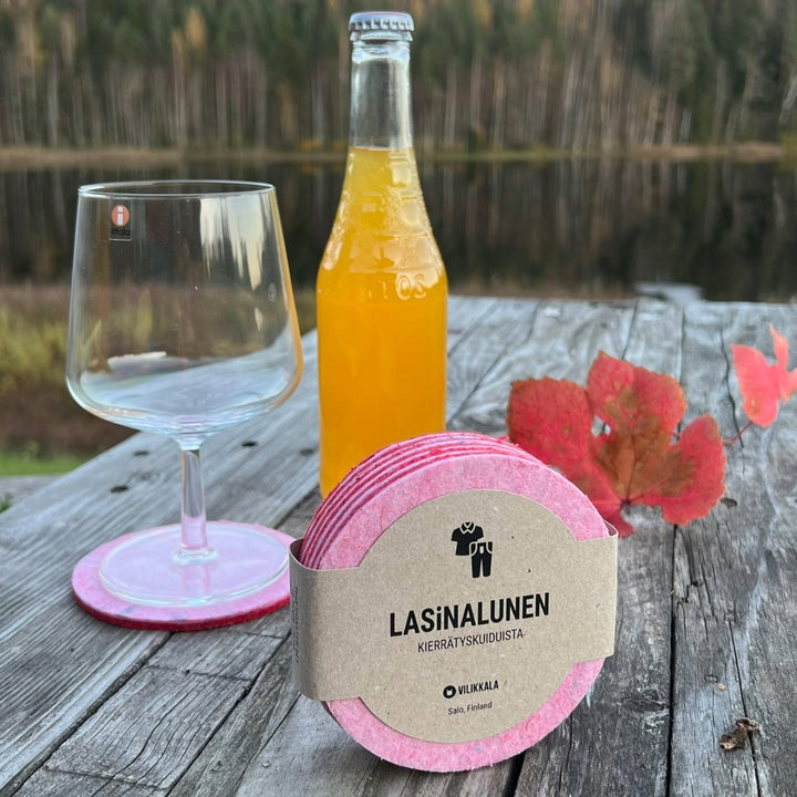 Viiari lasinaluset kierrätyskuidusta pinkki/punainen 6 kpl