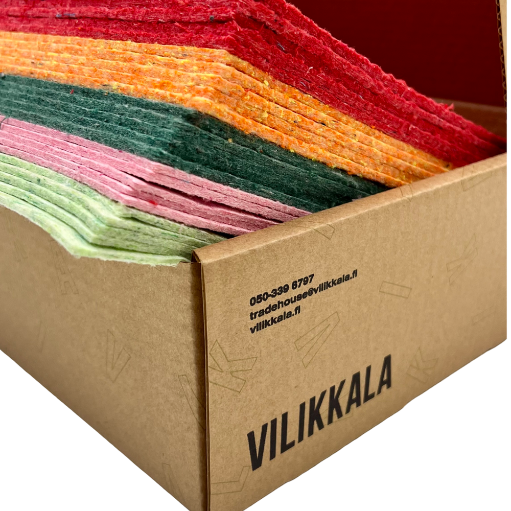 Projektihuopa A4-arkki 50 kpl poistotekstiilihuopa eri väreissä laatikossa