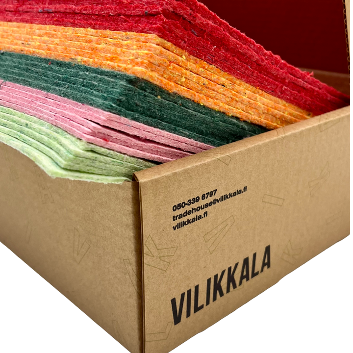 Projektihuopa A4-arkki 50 kpl poistotekstiilihuopa eri väreissä laatikossa