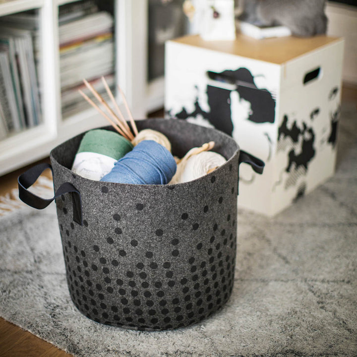 Storage basket BLACK DOTS grey 30 L